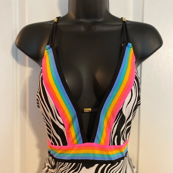 “SUNSHINE 79” Psychedelic Zebra Plunge Bathing Suit - Picture 6 of 16